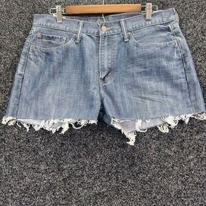 Levis 514 womens Cutoff Denim Shorts Blue Medium Wash Raw Hem Size 33